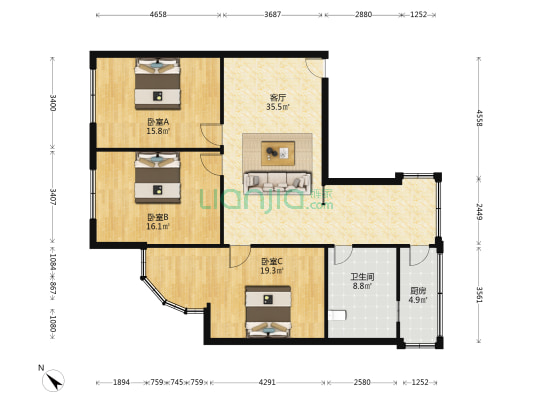 双星小区 3室1厅1卫 112平方
