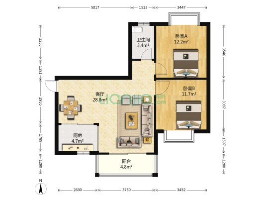 宏润公寓 2室1厅1卫 83平方