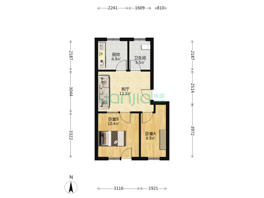 新圃西街南段8号 2室1厅1卫 54平方