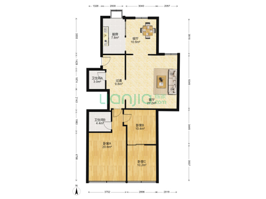北鑫花苑 3室2厅2卫 127平方