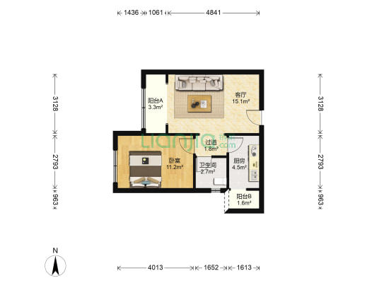 大庆村综合住宅小区 1室1厅1卫 54平方
