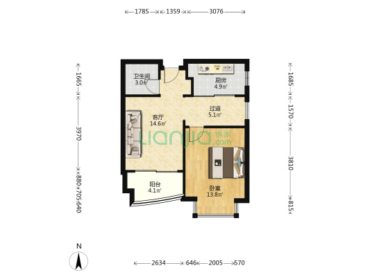 华府公寓 1室1厅1卫 66平方