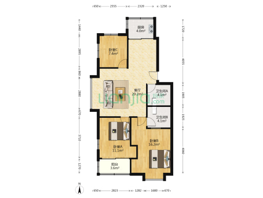 安康东小区 3室1厅2卫 93平方