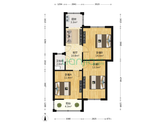 玉林一巷3号 3室1厅1卫 74平方