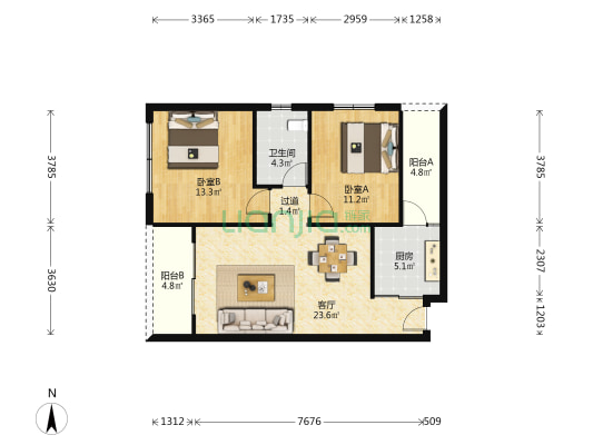 重庆大学城曾家安置区三期 2室1厅1卫 76平方