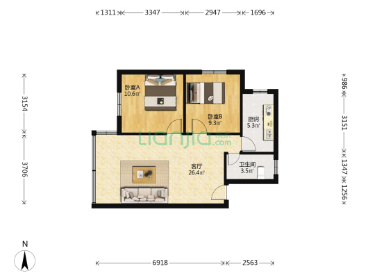 银竹苑3区 2室1厅1卫 83平方