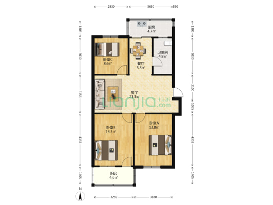 金宛新村 3室2厅1卫 92平方
