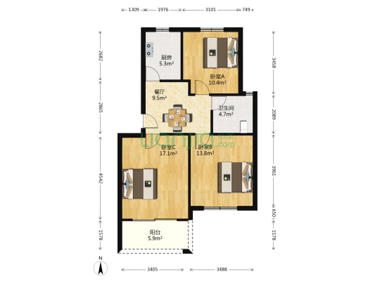 新泾北苑 3室1厅1卫 75平方