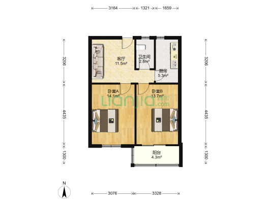 宣城路81号 2室1厅1卫 64平方