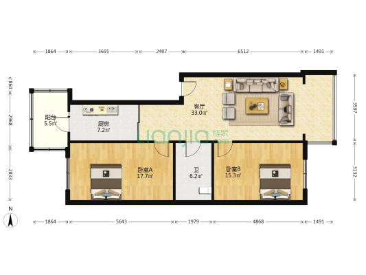 书香雅苑 2室1厅1卫 98平方