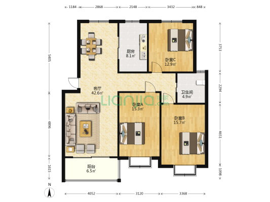 漆塘苑 3室1厅1卫 123平方