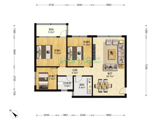 信义路 3室1厅1卫 102平方