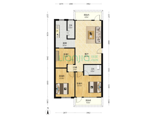 雅兰村 3室1厅2卫 97平方