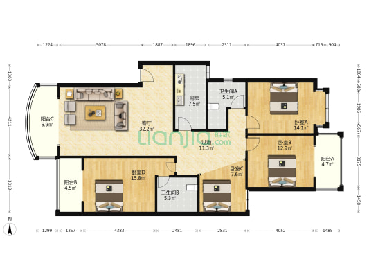 顺福苑 4室1厅2卫 149平方