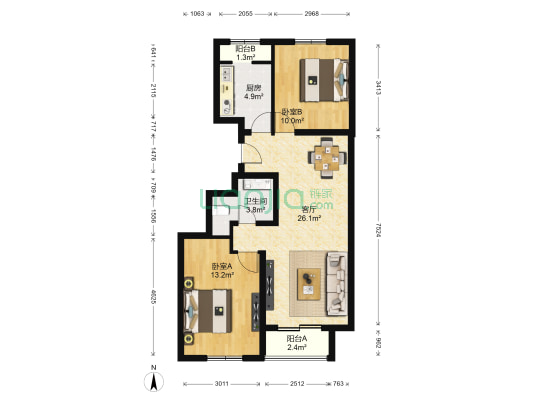 南海家园二里 2室1厅1卫 89平方