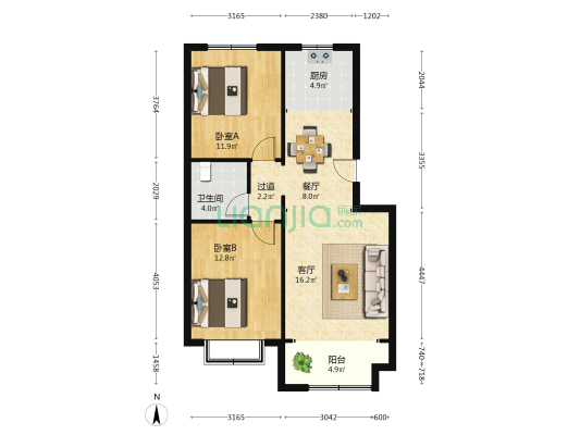 翰林苑小区(平度) 2室2厅1卫 83平方