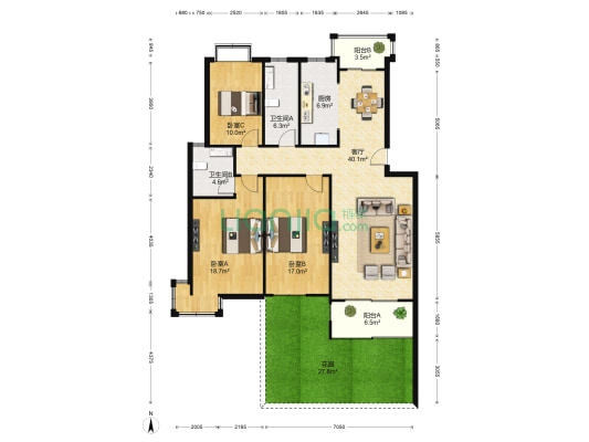 澜花语岸 3室1厅2卫 126平方