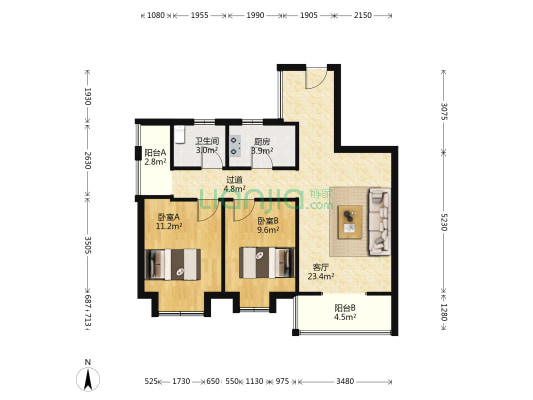 汉州锦苑 2室1厅1卫 72平方