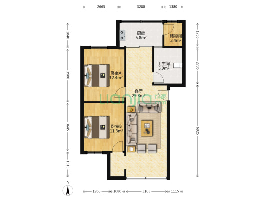 供电局家属院 2室1厅1卫 72平方