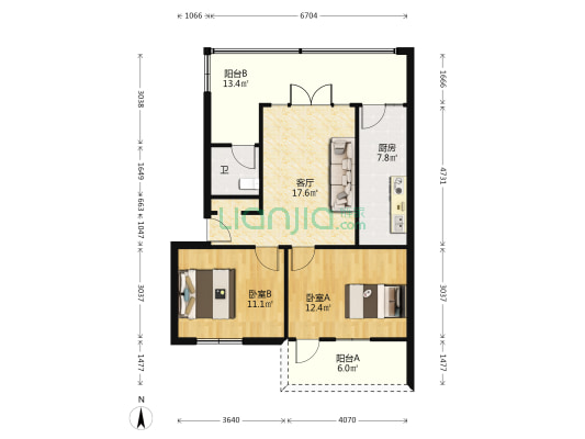 祥和苑 2室1厅1卫 76平方
