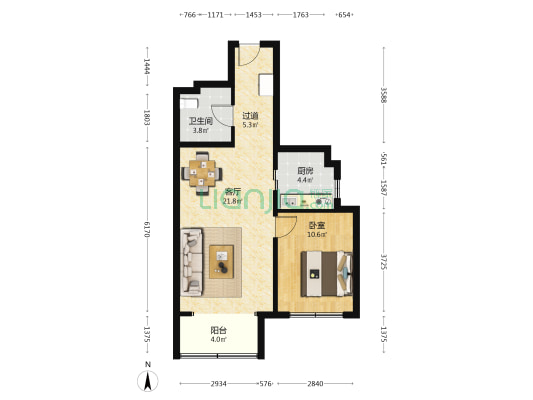 羊坊花园 1室1厅1卫 66平方