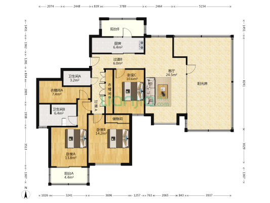 绿洲香岛花园 3室1厅2卫 138平方