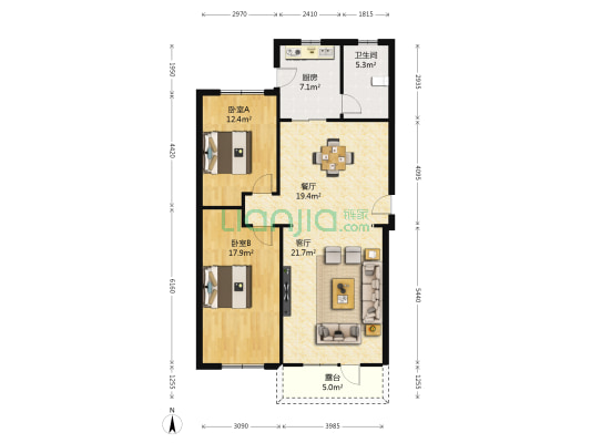 元南小区 2室2厅1卫 110平方