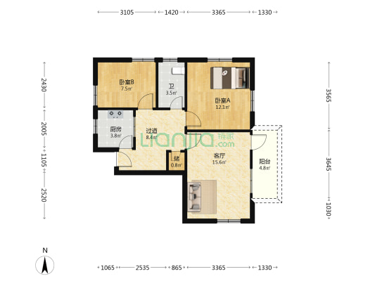 中国科学技术大学北校区 2室1厅1卫 76平方