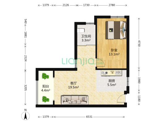 兴荣郡 1室1厅1卫 54平方