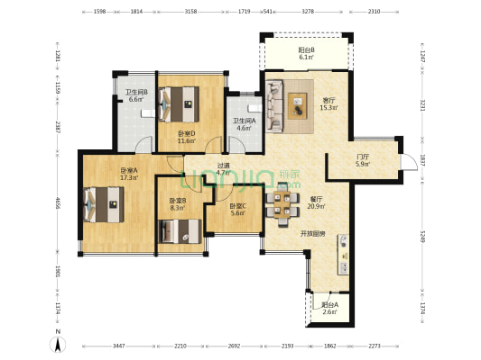 天昌东盟中央城A区 4室2厅2卫 117平方