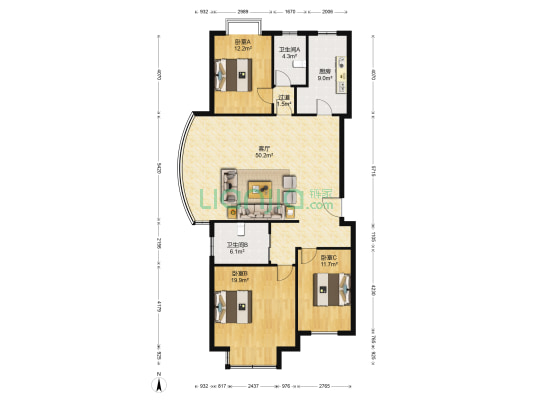 怡心居 3室1厅2卫 140平方