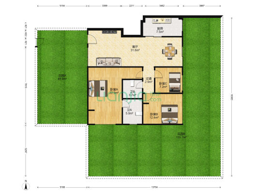 聚义香城雅郡 3室1厅2卫 124平方