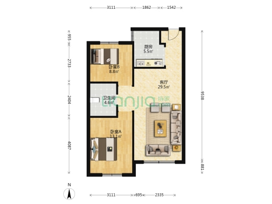 融创观澜壹号 2室1厅1卫 89平方