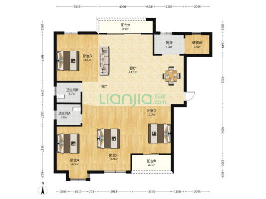 双龙明珠花园 4室1厅2卫 150平方