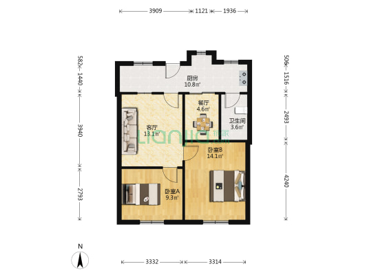 艺苑巷5号 2室2厅1卫 58平方