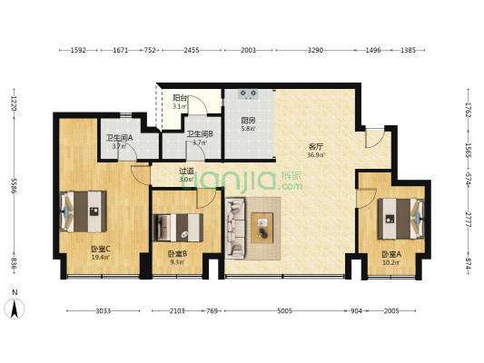 华宇御璟首玺 3室1厅2卫 103平方