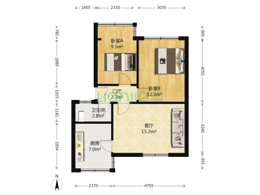 商业街25号 2室1厅1卫 58平方