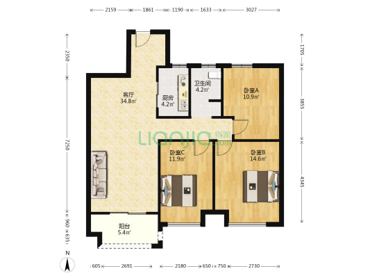 名邦国际花都 3室1厅1卫 106平方