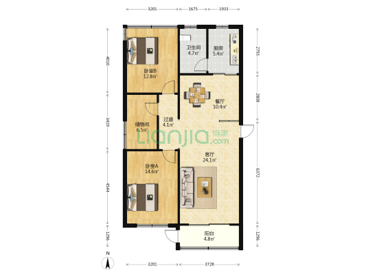 叶挺大道238号 2室2厅1卫 109平方