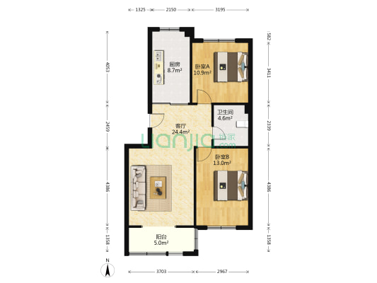 警苑新居 2室1厅1卫 81平方