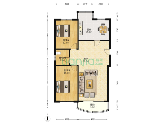 汇祥花园中区 2室1厅0卫 111平方