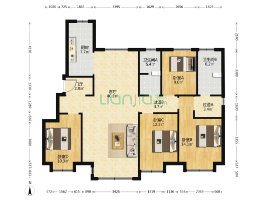 海熙府 4室1厅2卫 141平方