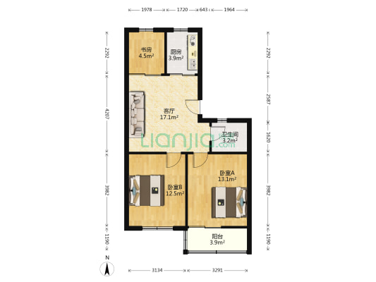 九中宿舍 3室1厅1卫 72平方