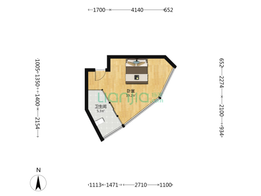 时风国际酒店 1室0厅1卫 44平方