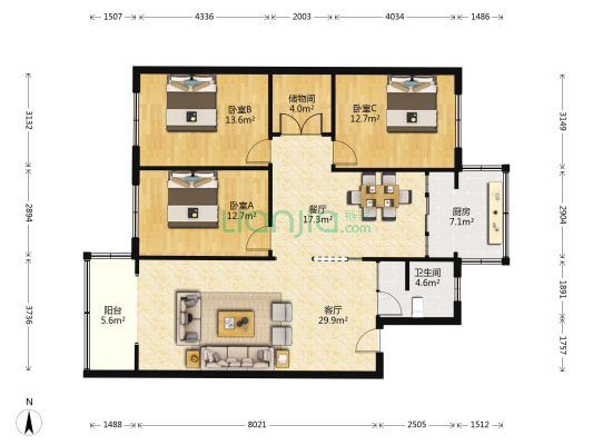 永安街35号 3室2厅1卫 124平方