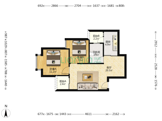 月畔湾 2室1厅1卫 67平方