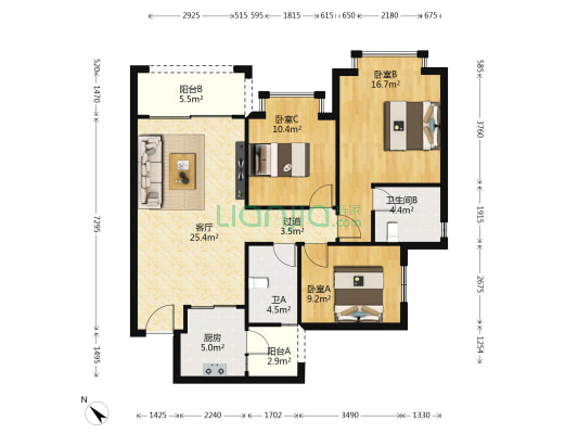 恒大天府城邦三期 3室1厅2卫 108平方