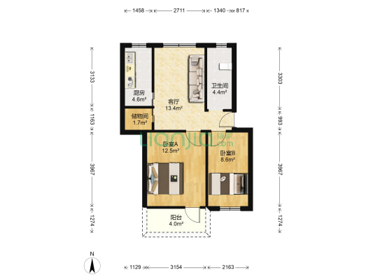 湖北第二师范学院职工住宅小区 2室1厅1卫 61平方