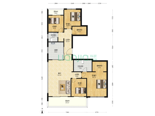 万科·古翠隐秀 4室1厅2卫 190平方