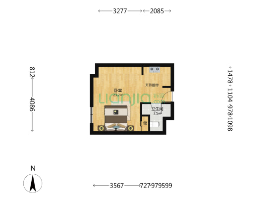 滨海国泰大厦 1室0厅1卫 42平方